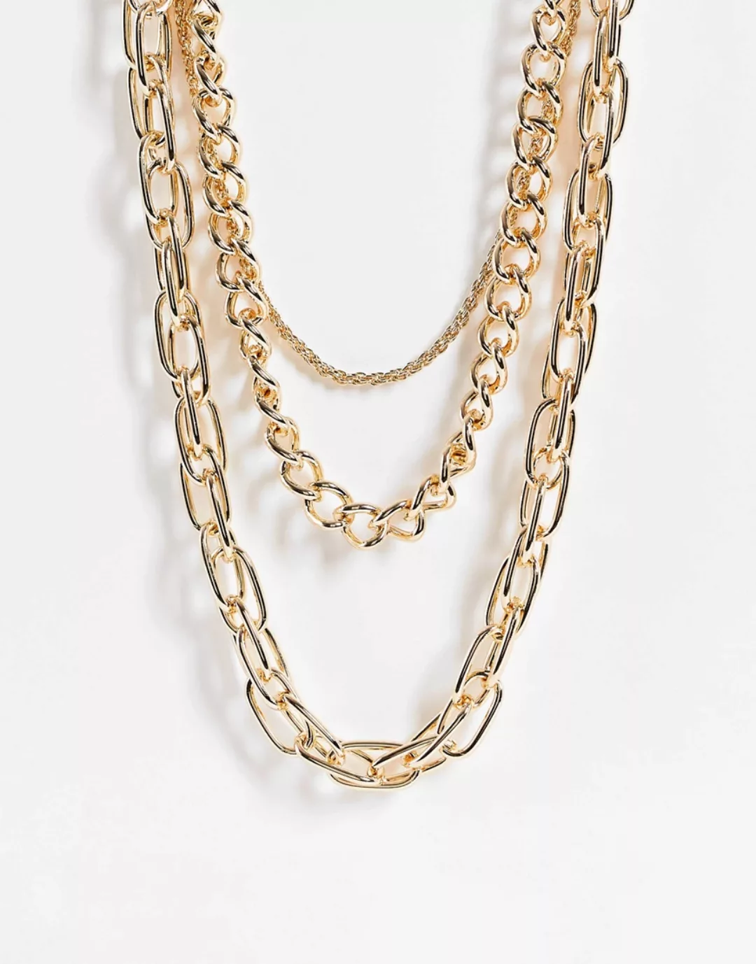 Topshop – Mehrreihige Halskette mit verschiedenen Kettendesigns in Gold-Gol günstig online kaufen