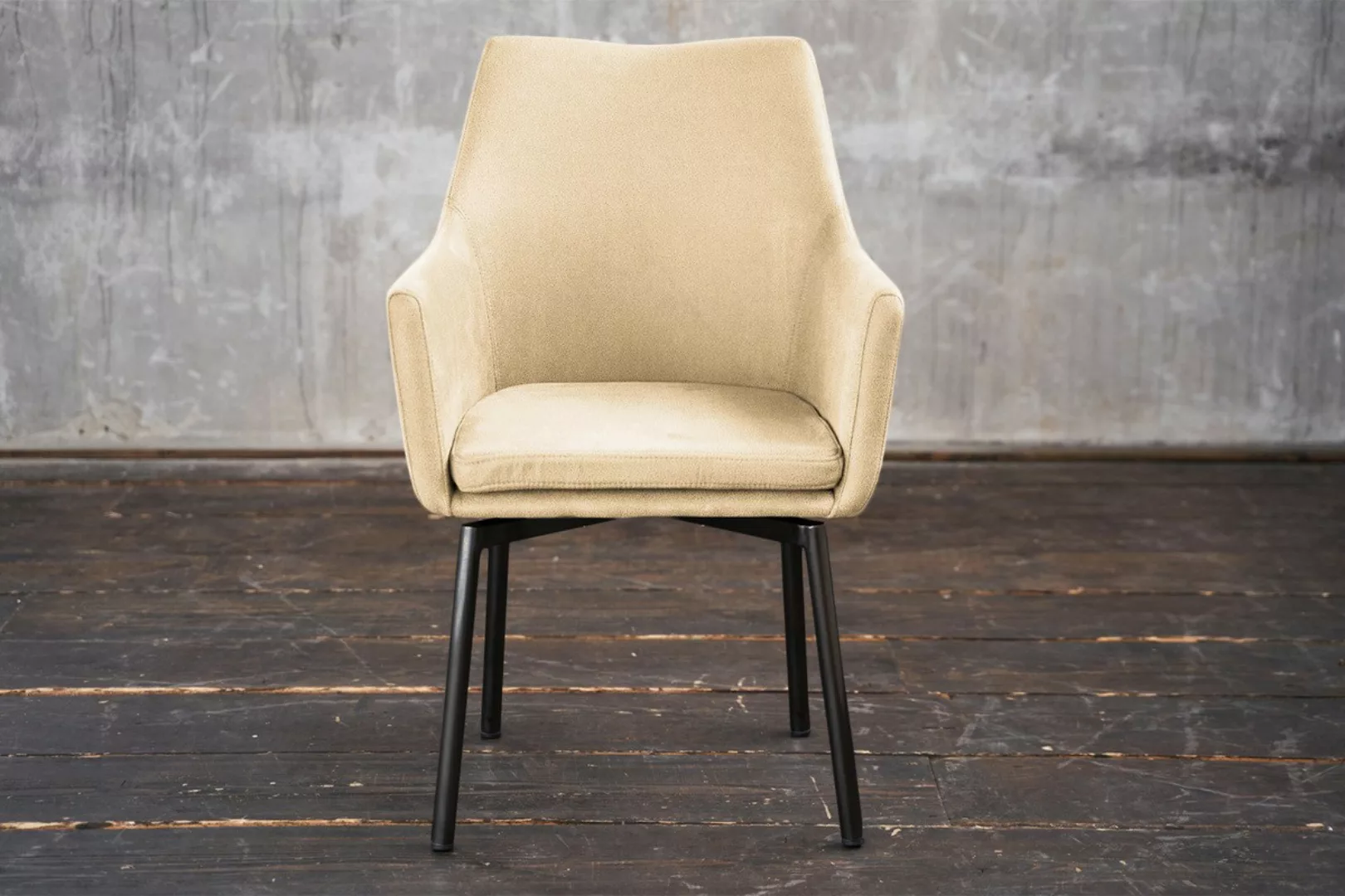 B-Ware KAWOLA Stuhl Cali Sessel Microfaser Esszimmerstuhl creme Füße matt-s günstig online kaufen