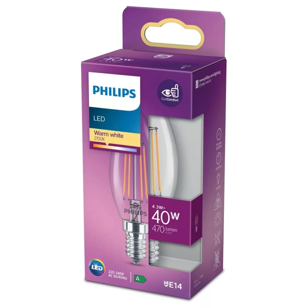 Philips LED-Leuchtmittel E14 Kerzenform 4,3 W 470 lm 9,7 x 3,5 cm (H x Ø) günstig online kaufen