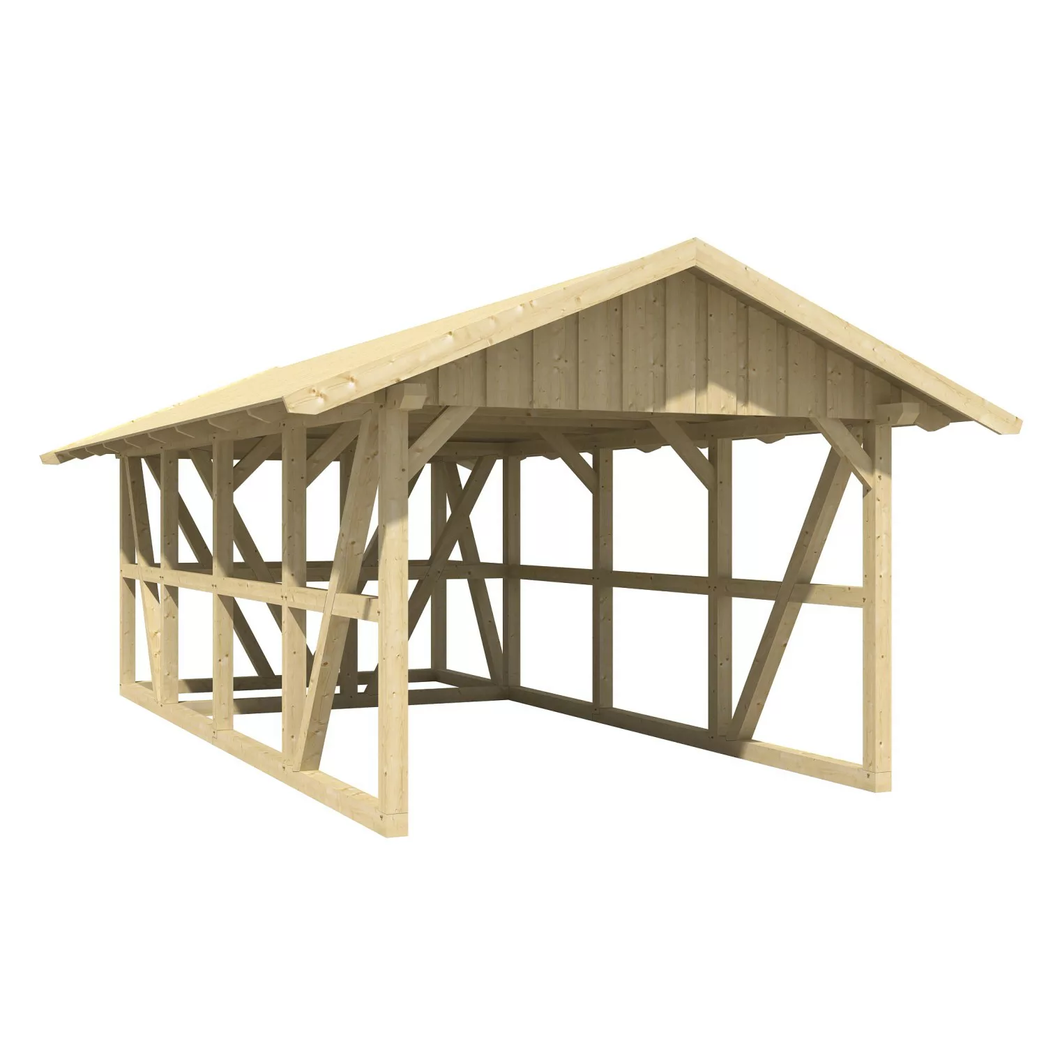 Skan Holz Carport Schwarzwald m. Dachschalung u. Abstellr. 424 x 772 cm Nat günstig online kaufen