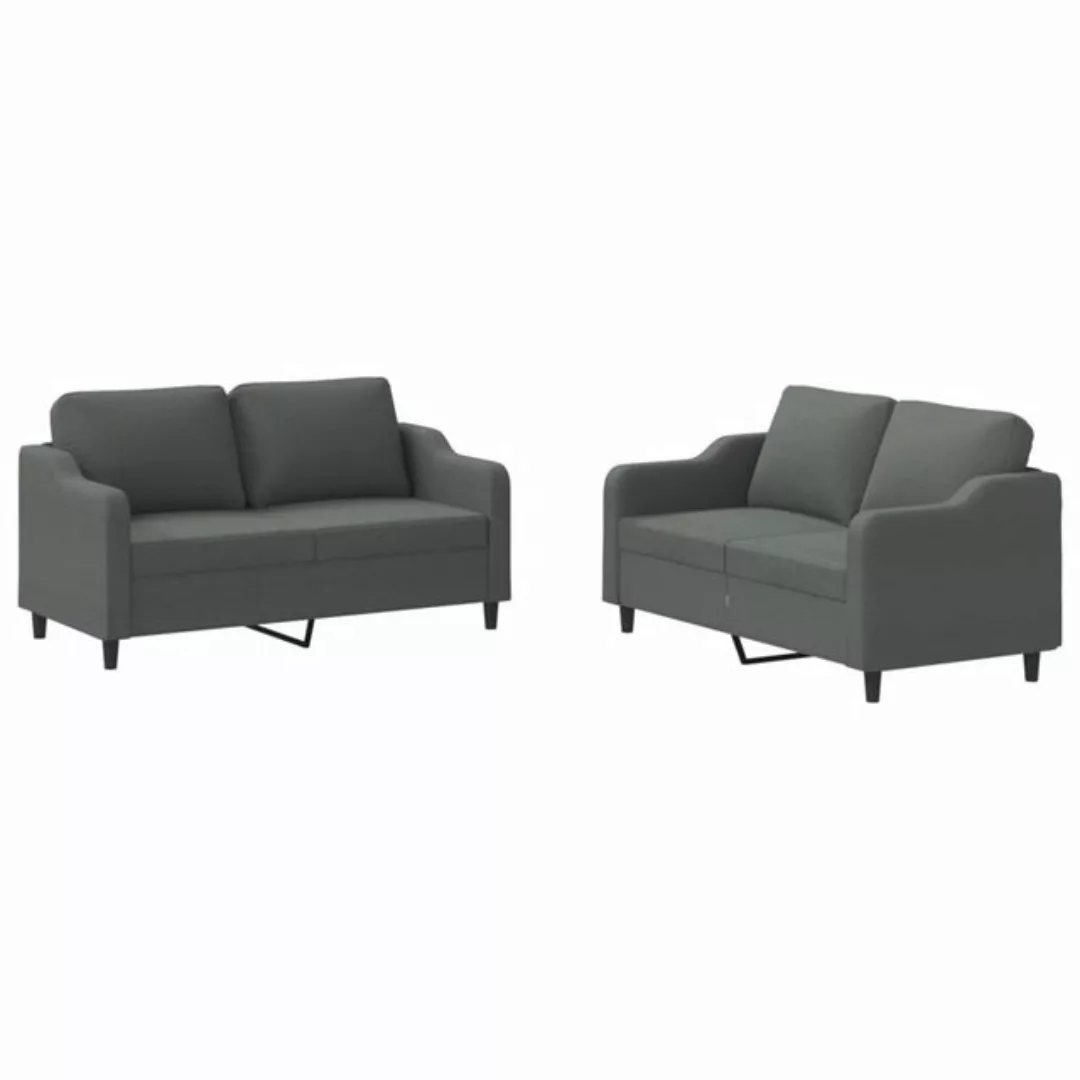 vidaXL Sofa, 2-tlg. Sofagarnitur mit Kissen Dunkelgrau Stoff günstig online kaufen