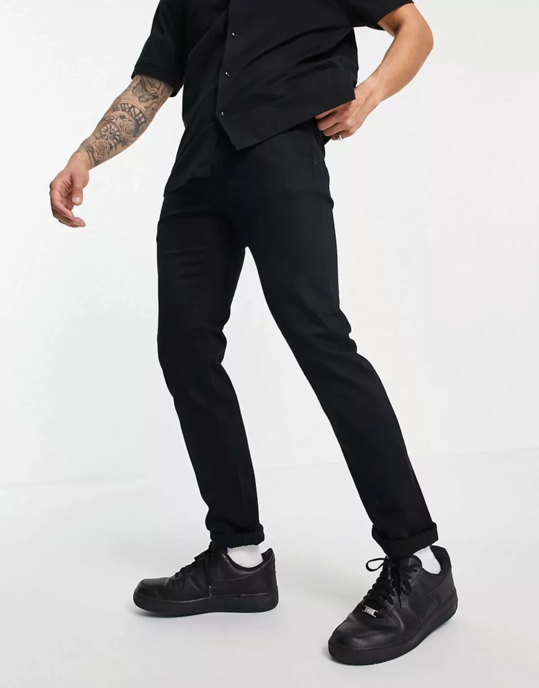 Topman – Schmale Stretch-Jeans aus Bio-Baumwollmix in Schwarz günstig online kaufen