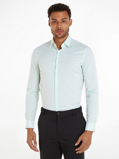 Calvin Klein Langarmhemd POPLIN STRIPE SLIM SHIRT mit Logoprägung günstig online kaufen