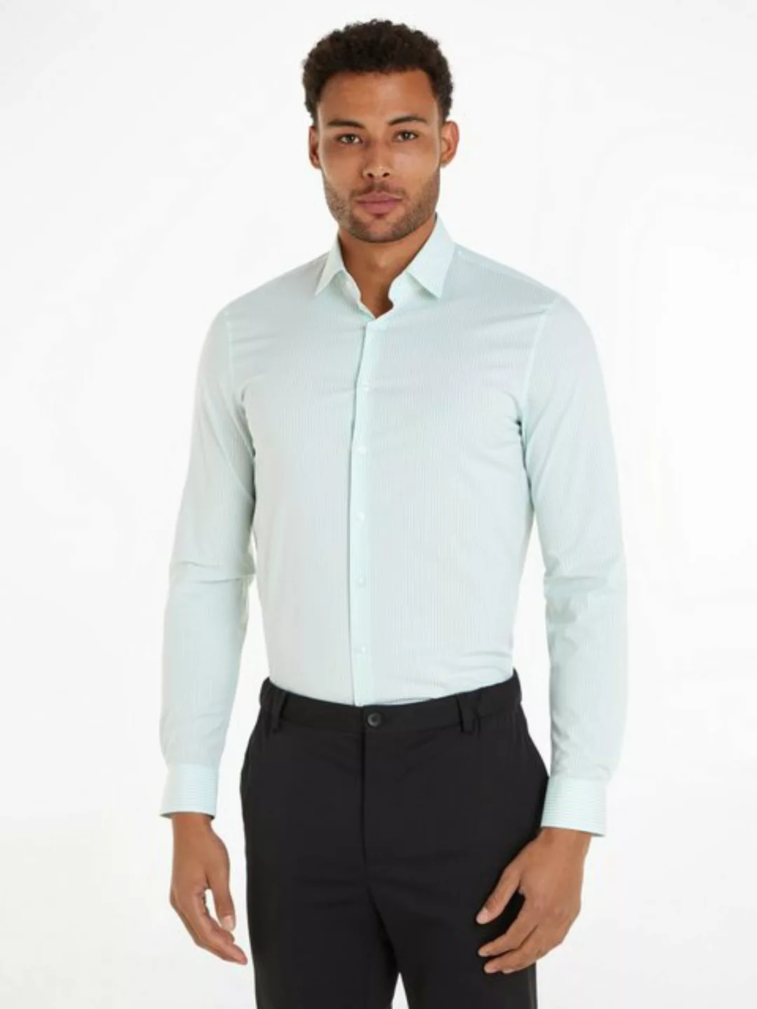 Calvin Klein Langarmhemd "POPLIN STRIPE SLIM SHIRT", mit Logoprägung günstig online kaufen