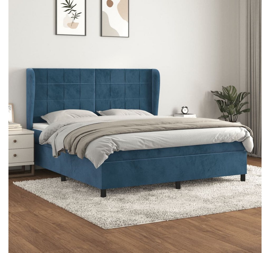 vidaXL Boxspringbett Boxspringbett mit Matratze Dunkelblau 160x200 cm Samt günstig online kaufen