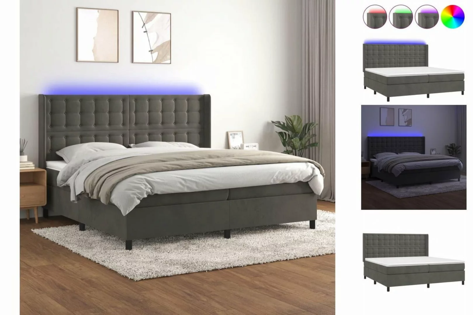 vidaXL Bettgestell Boxspringbett mit Matratze LED Dunkelgrau 200x200 cm Sam günstig online kaufen