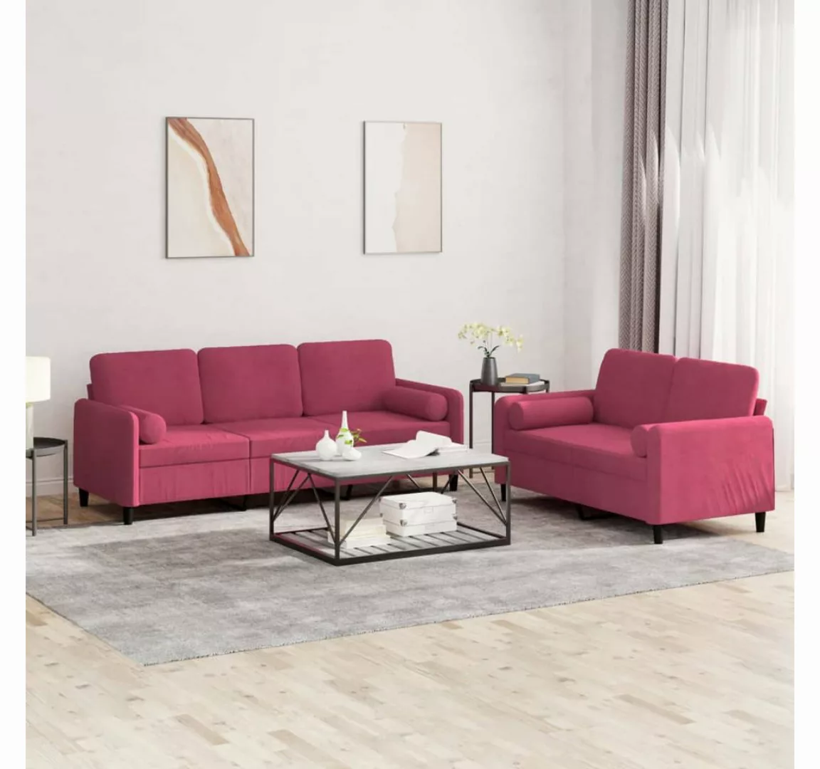 vidaXL Sofa Sofagarnitur Set mit Kissen Samt, 2-tlg., Rot günstig online kaufen