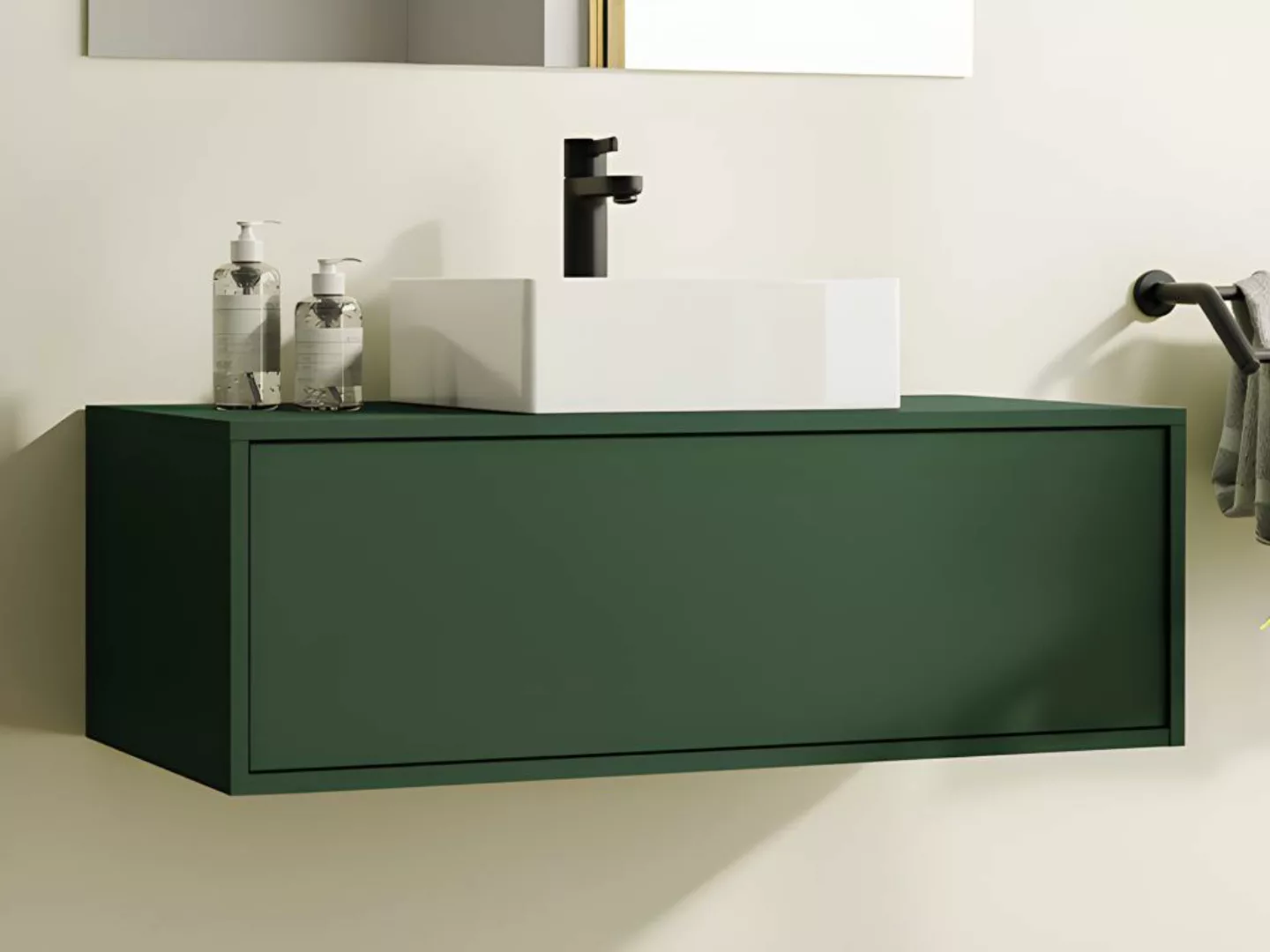 Waschbeckenunterschrank hängend mit Einzelwaschbecken - Grün matt - 94 cm - günstig online kaufen