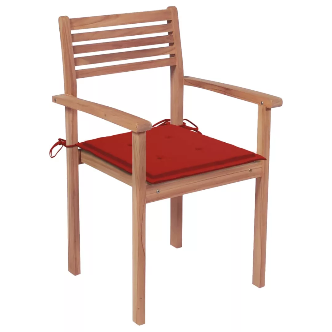 Gartenstühle 2 Stk. Mit Roten Kissen Massivholz Teak günstig online kaufen