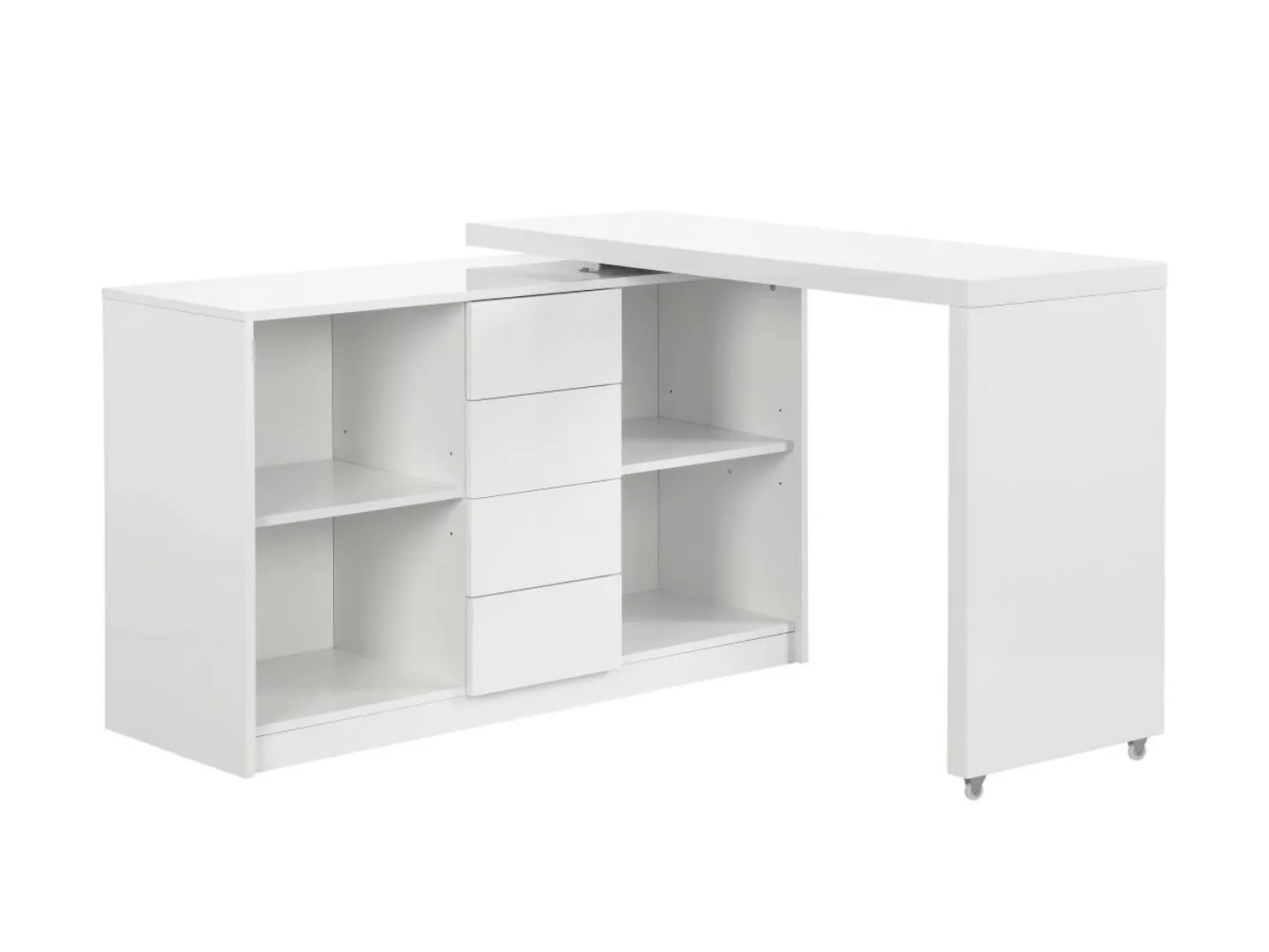 Ausziehbarer Schreibtisch mit 360° drehbarer Platte - MDF - Weiß lackiert - günstig online kaufen