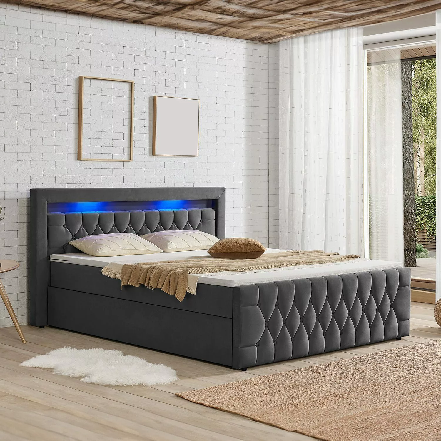 Juskys Polsterbett Leona, 140x200 cm, Boxspringbett-Optik, günstig online kaufen