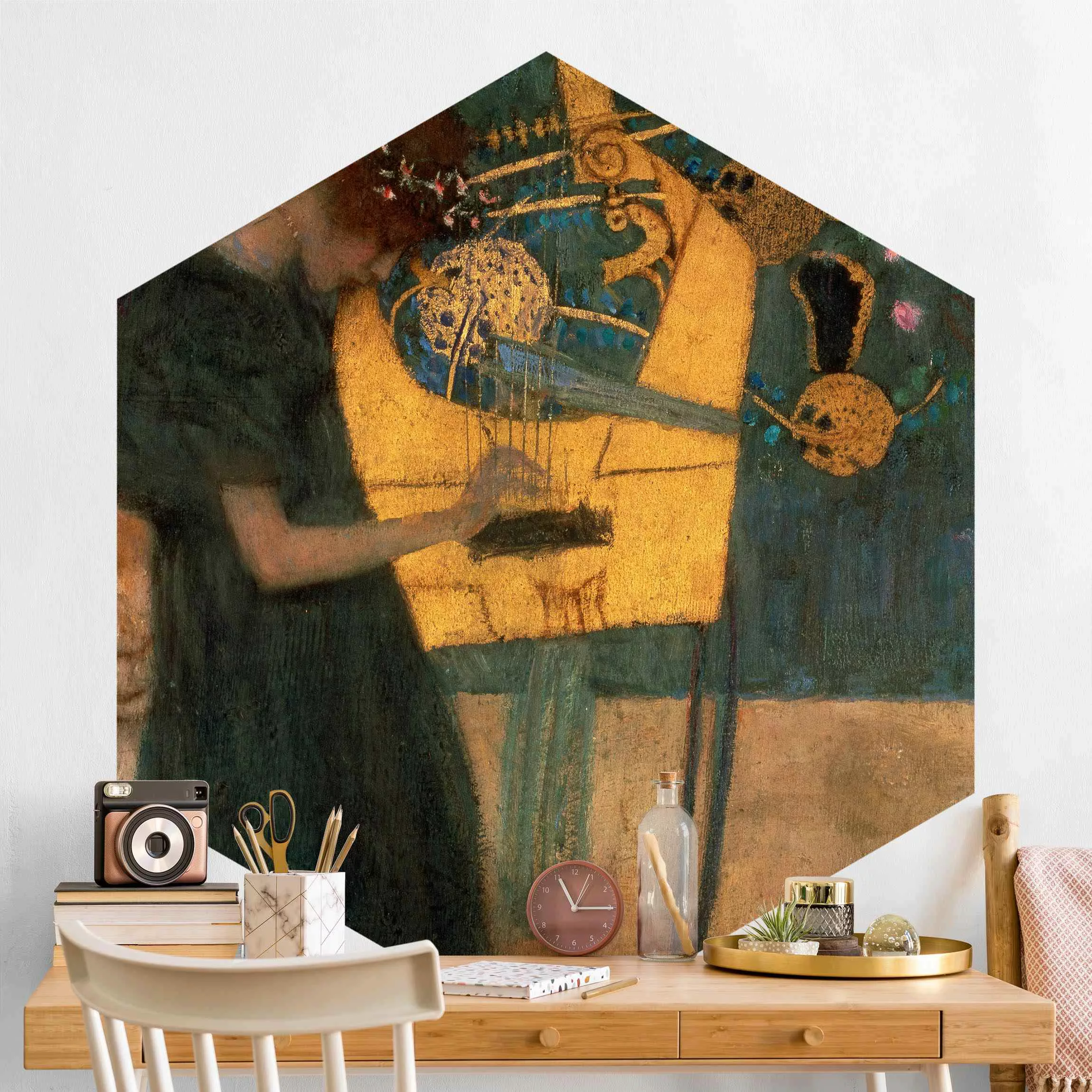 Hexagon Fototapete selbstklebend Gustav Klimt - Die Musik günstig online kaufen