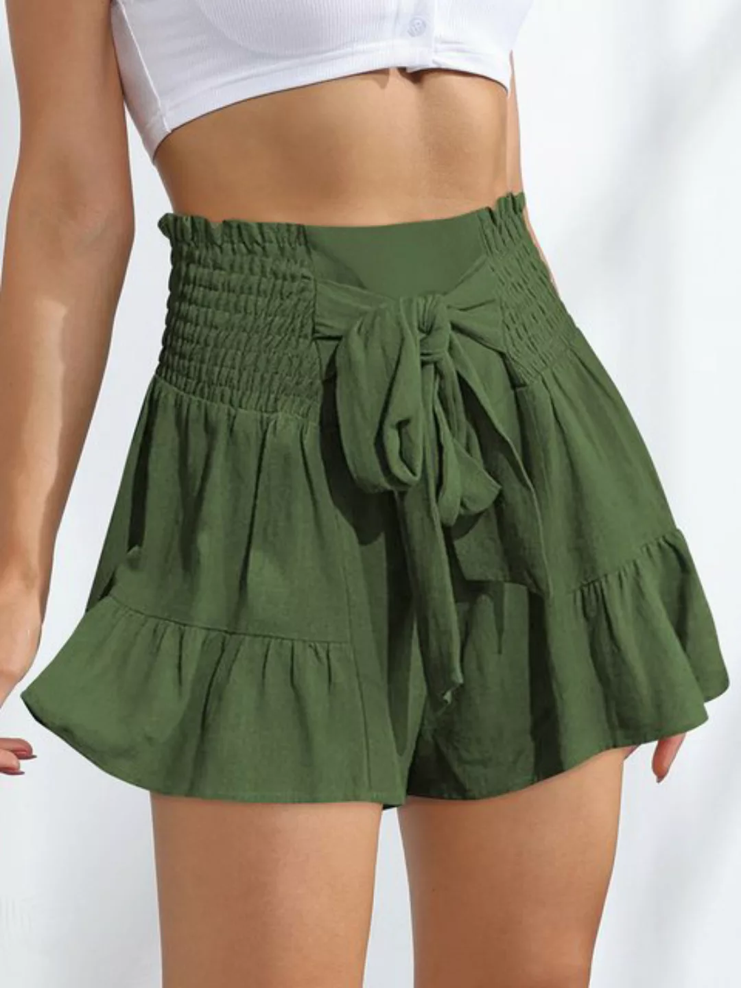 FIDDY Jeansshorts Gerüschte Shorts mit weitem Bein – lässige Culottes-Stran günstig online kaufen