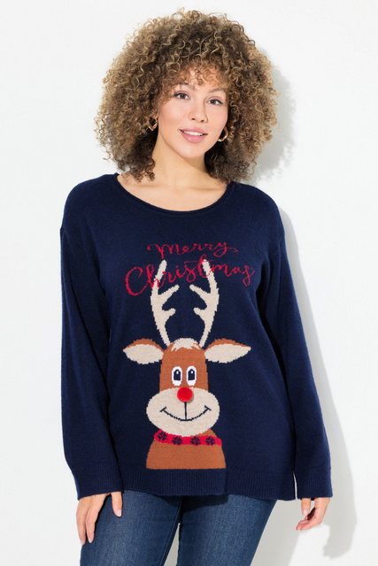 Ulla Popken Strickpullover Weihnachtspullover Rentier Rundhals Langarm günstig online kaufen