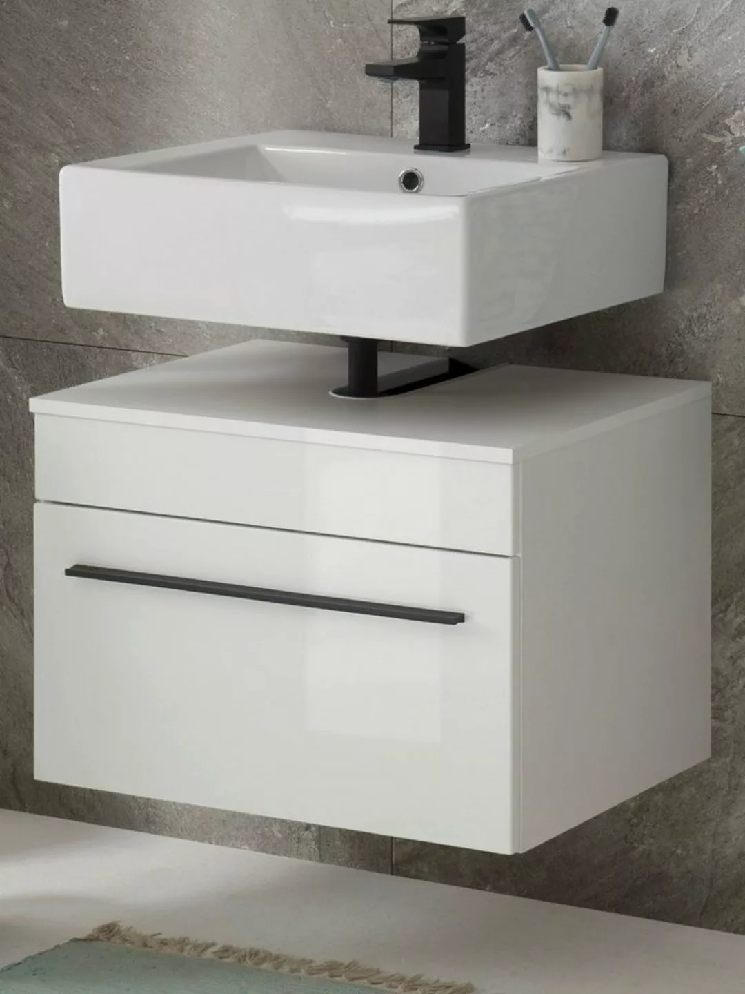 Furn.Design Waschbeckenunterschrank Design-D (Hängeschrank in weiß Hochglan günstig online kaufen