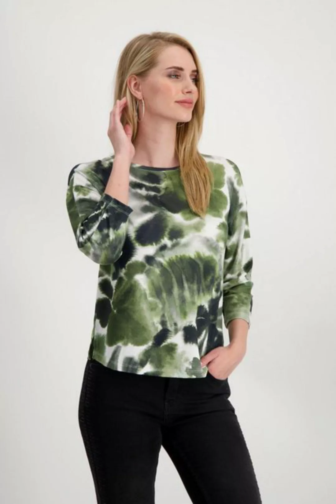 Monari Langarmshirt Pullover, green tea gemustert günstig online kaufen