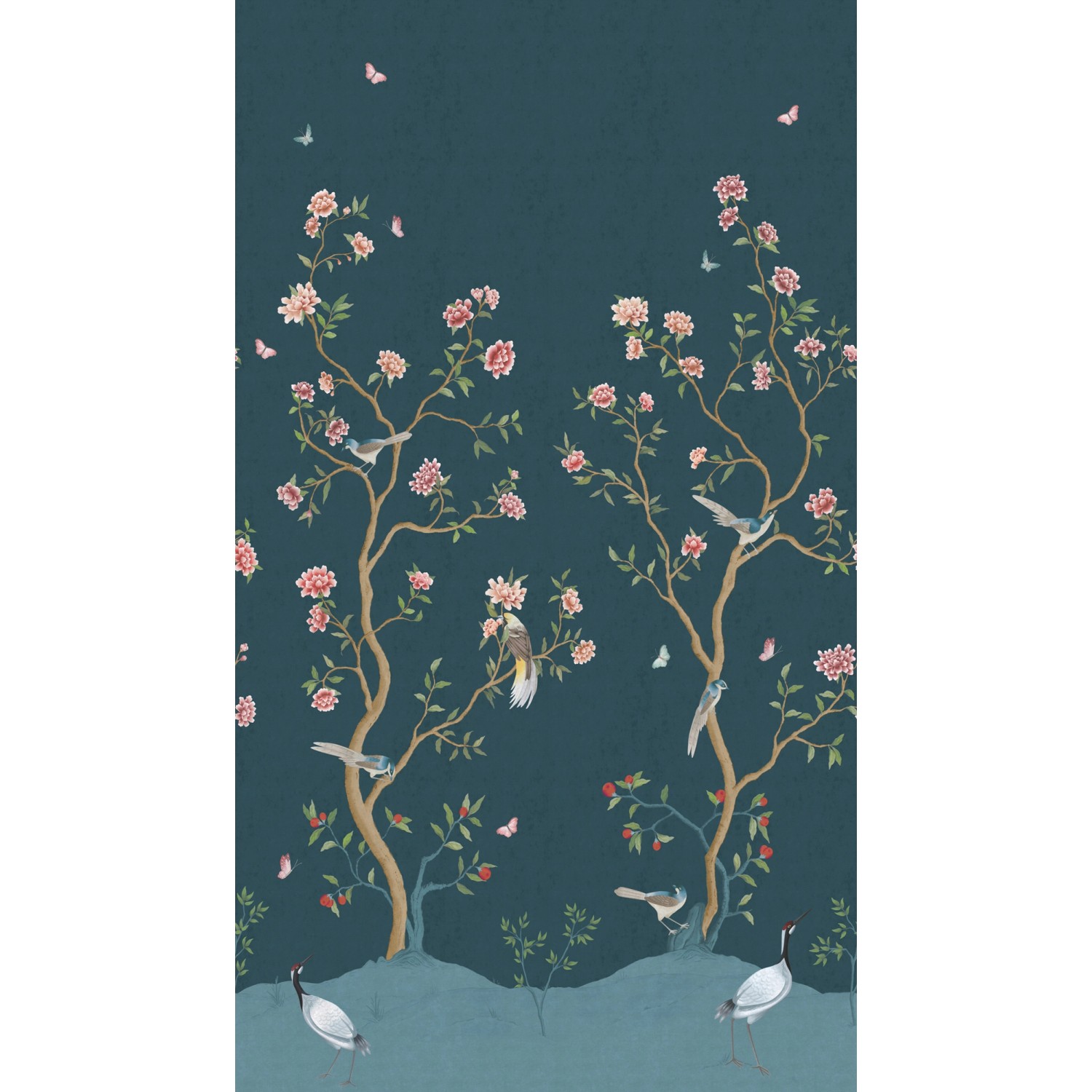 Sanders & Sanders Fototapete Blumen und Vögel Dunkelblau 53 cm x 2,8 m 6402 günstig online kaufen
