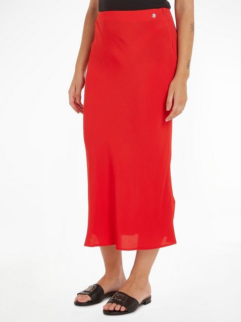 Tommy Hilfiger Midirock "VISCOSE CREPE LONG SKIRT", Webrock mit Metalllabel günstig online kaufen