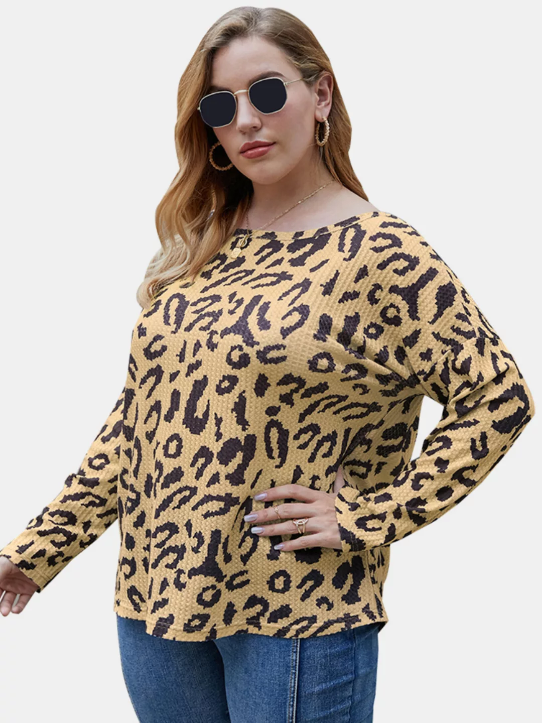 Langarm Plus Bluse mit Leopardenmuster günstig online kaufen