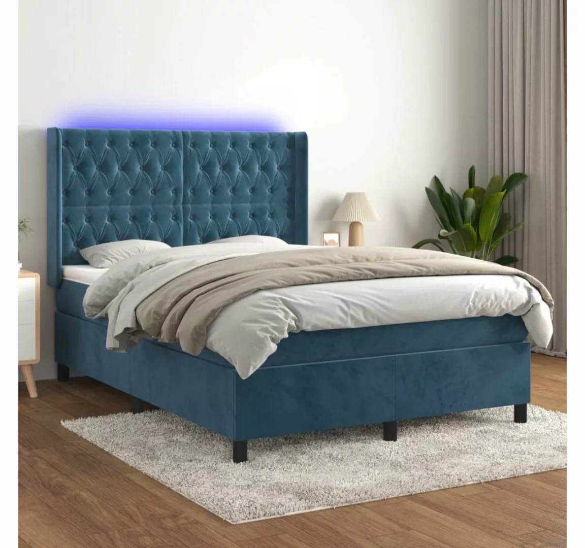 vidaXL Boxspringbett Boxspringbett mit Matratze und LED Samt (140 x 200 cm, günstig online kaufen