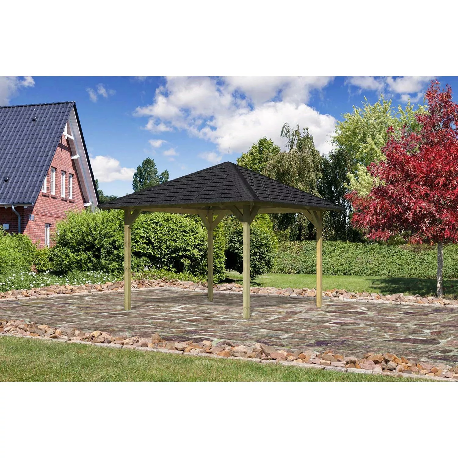 Karibu Pavillon Bever 2 Set kdi mit Schindeln Schwarz 289 cm x 289 cm x 297 günstig online kaufen