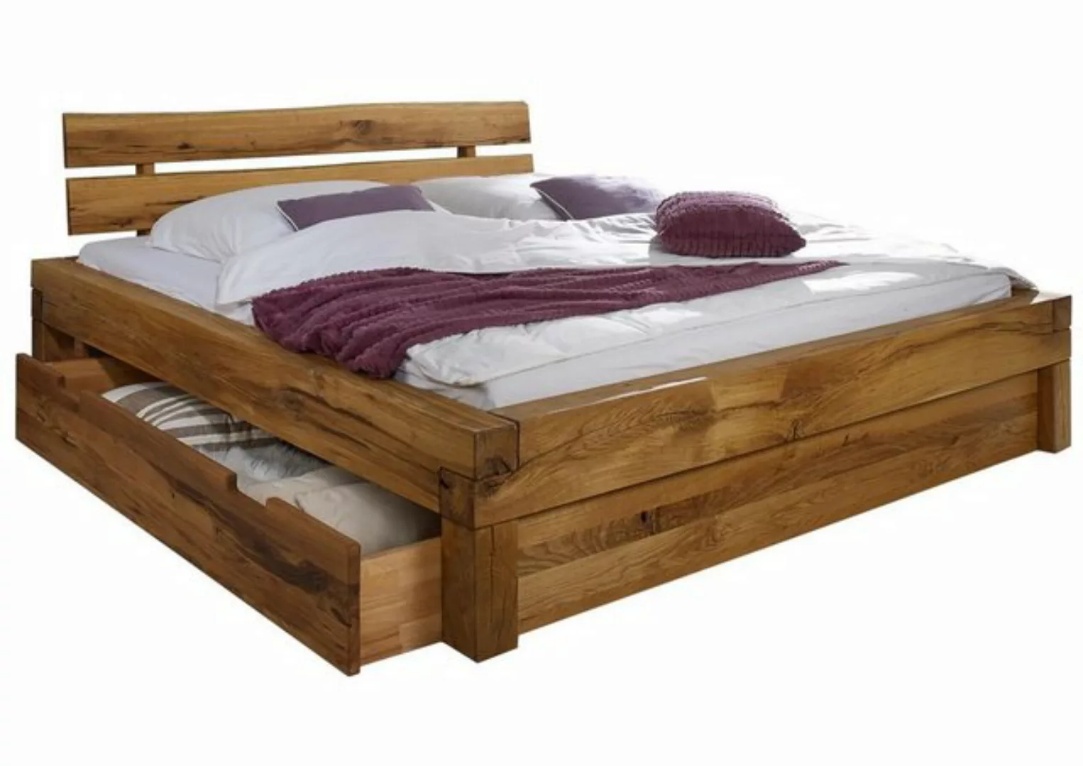 Massivmoebel24 Massivholzbett mit Bettkasten Wildeiche 160x200x85 natur JAN günstig online kaufen