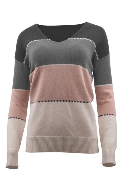 Passioni Strickpullover mit breiten Streifen in Ton-in-Ton-Rosa bis Taupe günstig online kaufen