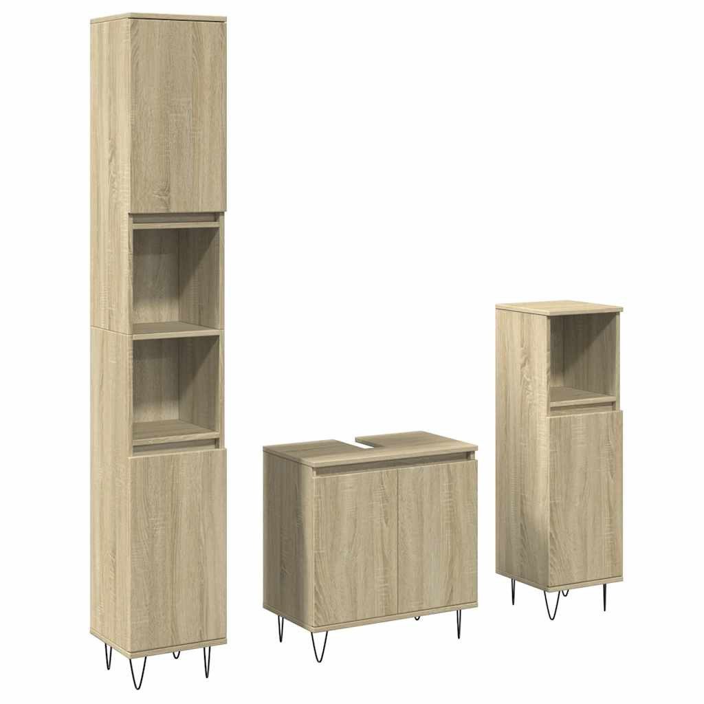 vidaXL Badezimmer-Set 3-tlg. Badmöbel-Set Sonoma-Eiche Holzwerkstoff, günstig online kaufen