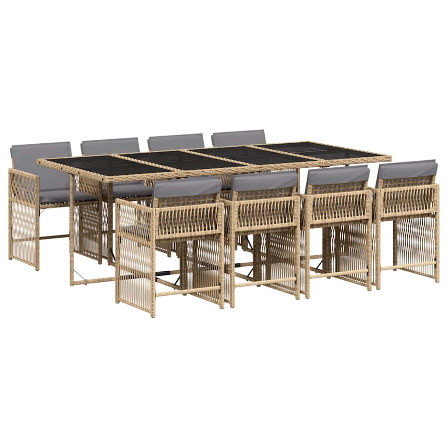 vidaXL 9-Tlg Garten-Essgruppe mit Kissen Beigemischung Poly Rattan 3211644 günstig online kaufen