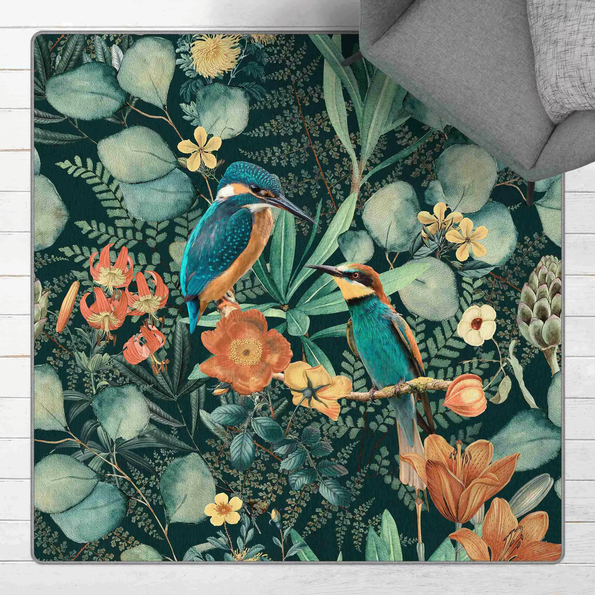 Teppich Blumenparadies Eisvogel und Kolibri günstig online kaufen