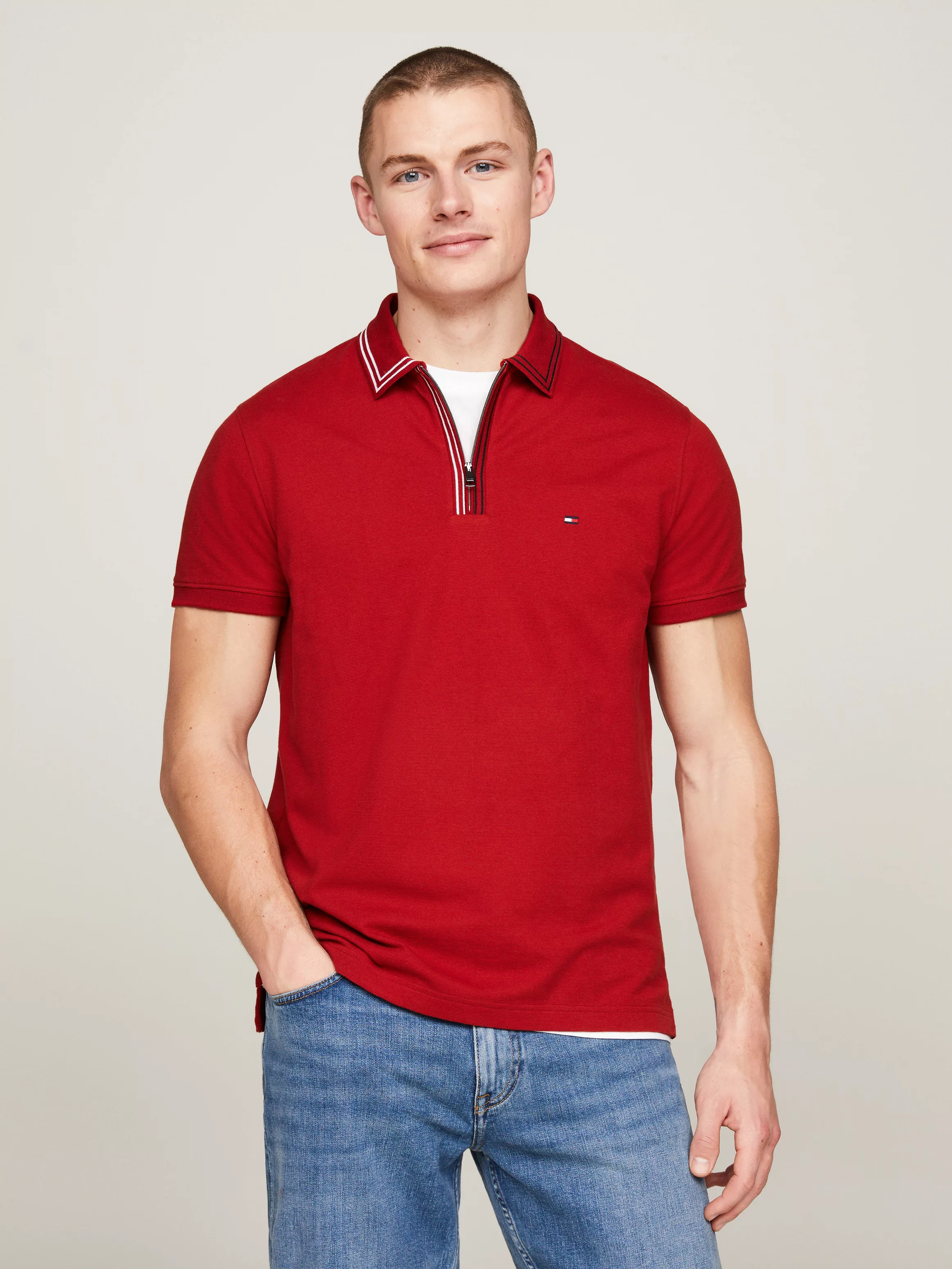 Tommy Hilfiger Poloshirt RWB ZIP PLACKET TIPPING REG POLO mit kontrastfarbe günstig online kaufen