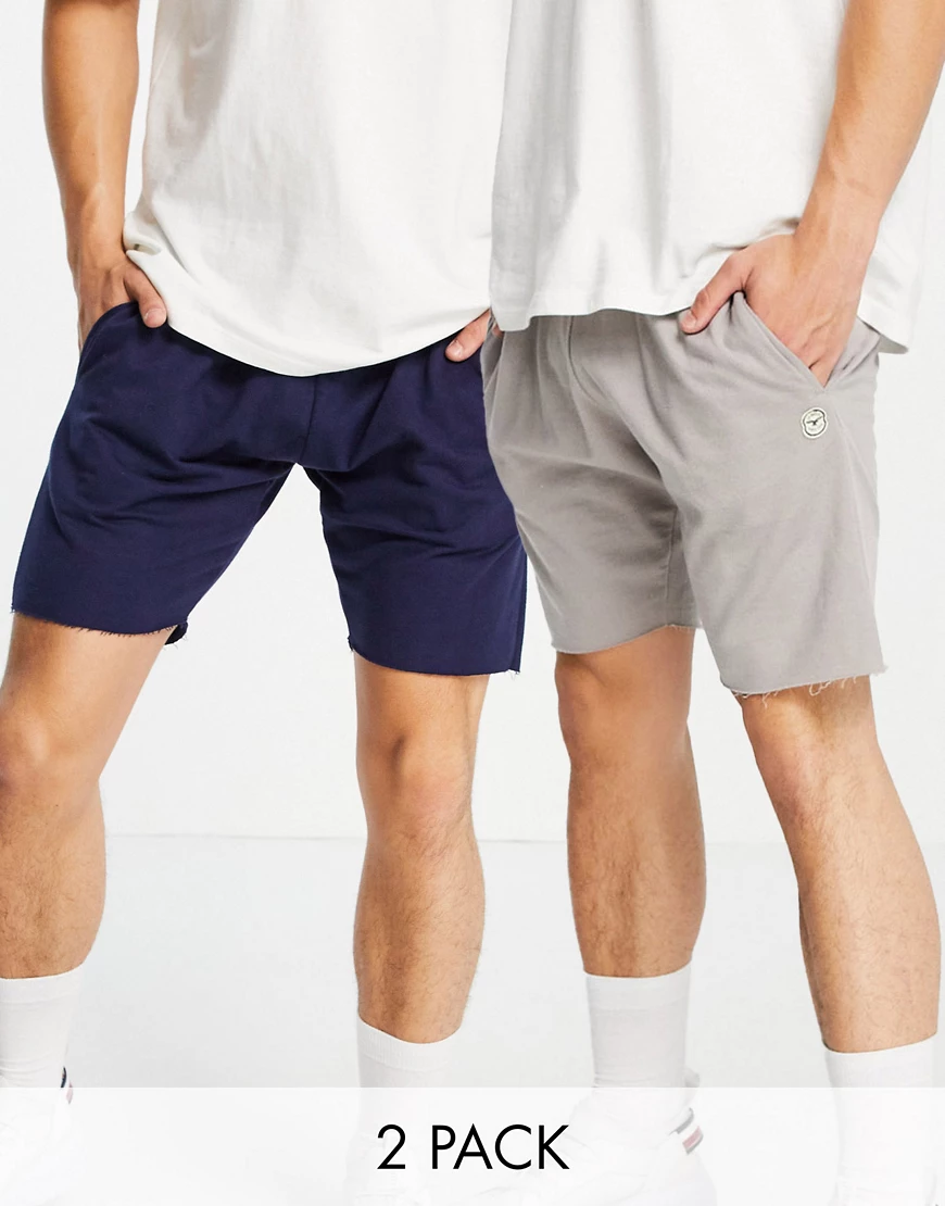 Le Breve – Jersey-Shorts mit ungesäumter Kante in Marineblau und Schiefergr günstig online kaufen