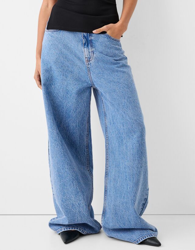 Bershka Mega-Baggy-Jeans Damen 40 Ausgewaschenes Blau günstig online kaufen