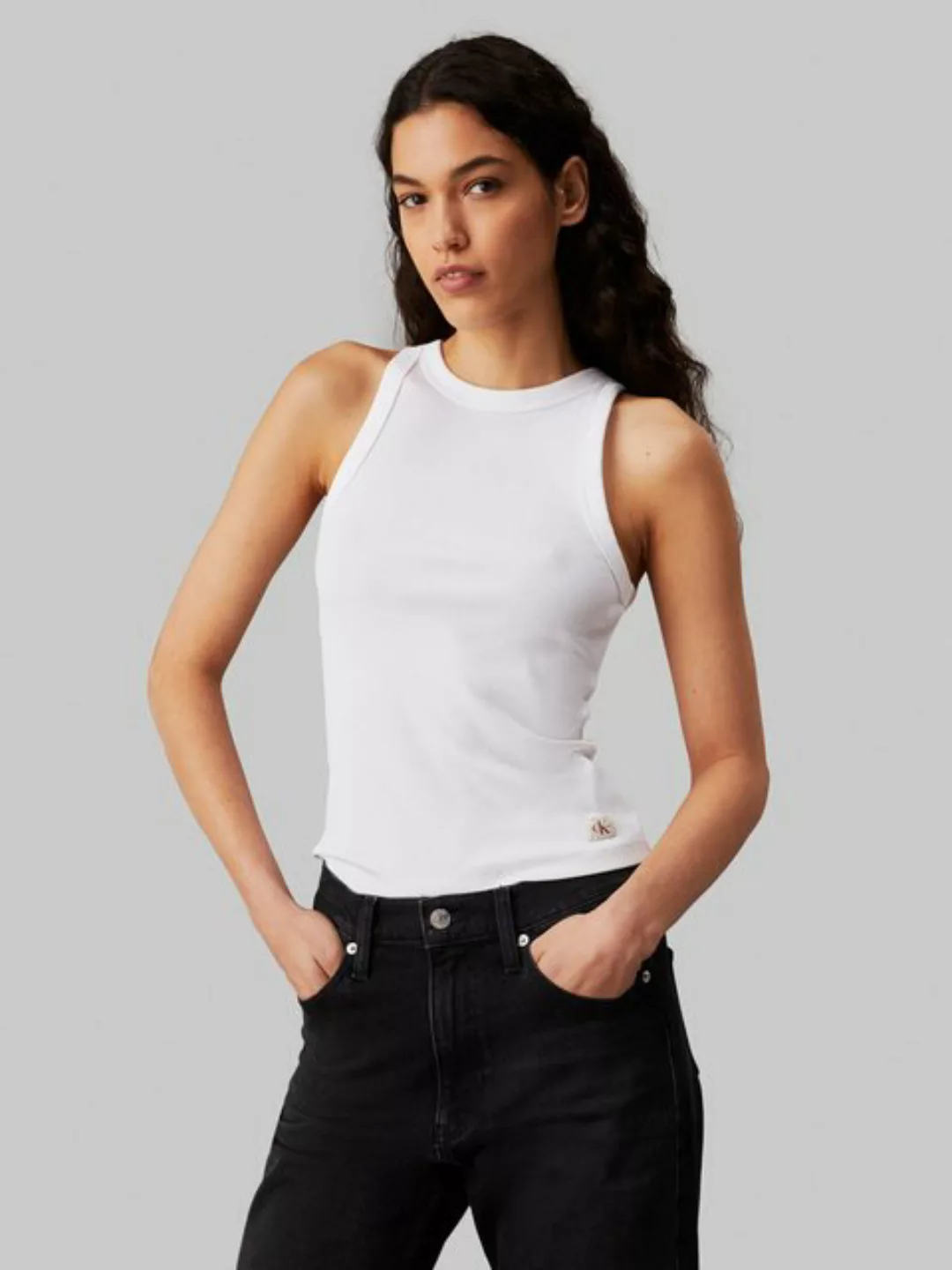 Calvin Klein Jeans Ripptanktop WOVEN LABEL TANK TOP mit Logoaptch günstig online kaufen