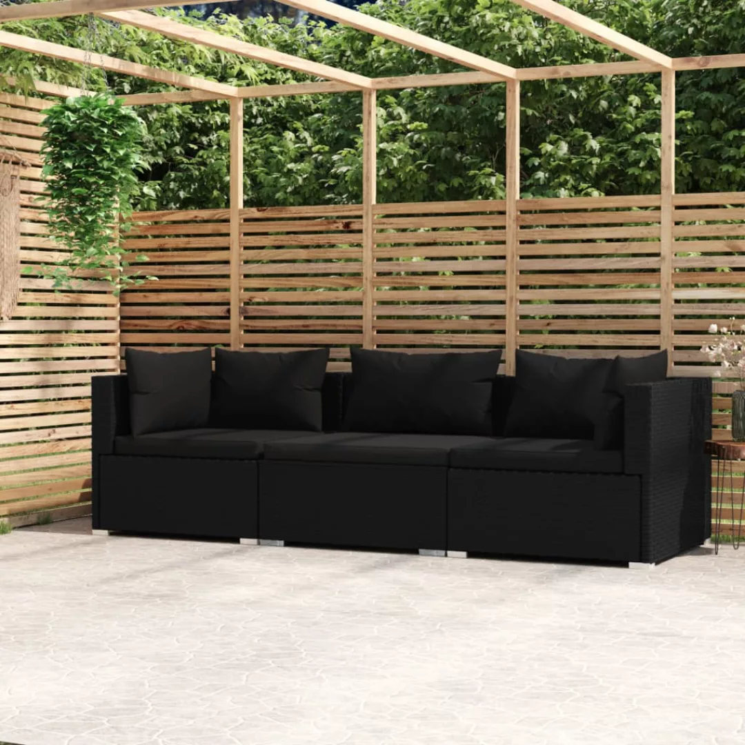 Vidaxl 3-sitzer-sofa Mit Kissen Schwarz Poly Rattan günstig online kaufen