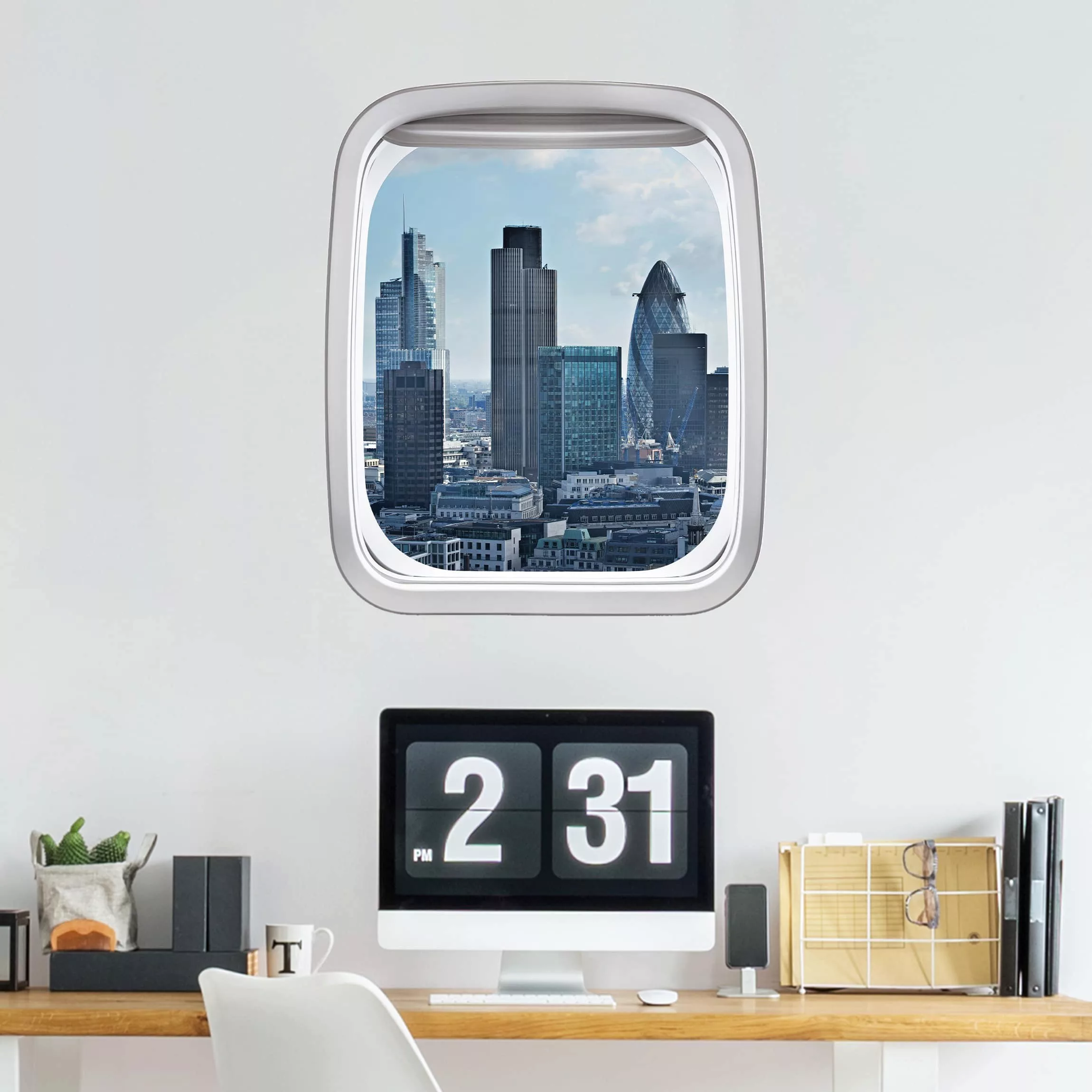 3D Wandtattoo Fenster Flugzeug London Skyline günstig online kaufen