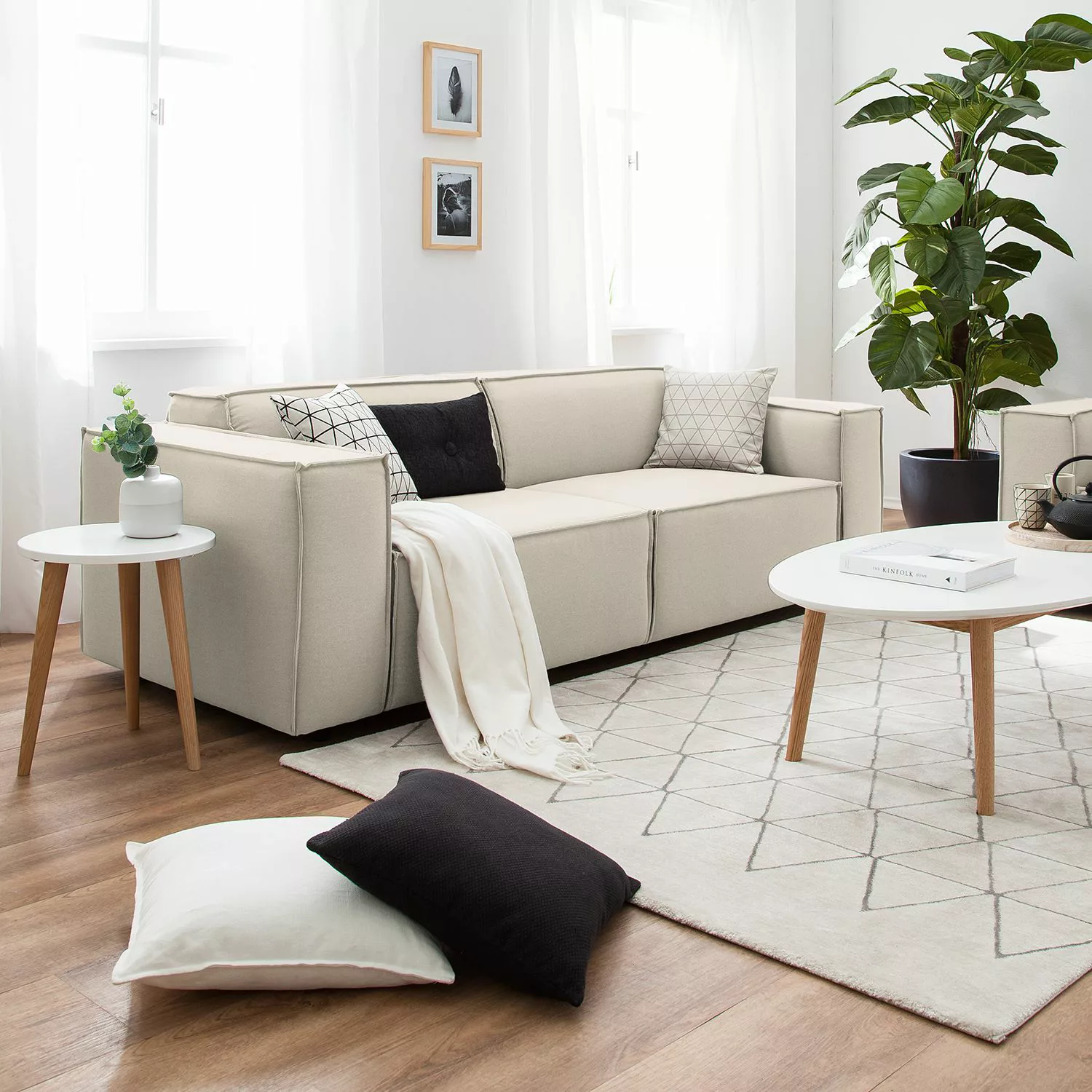home24 Sofa Kinx 2,5-Sitzer Altweiß Strukturstoff 223x72x96 cm (BxHxT) Mode günstig online kaufen