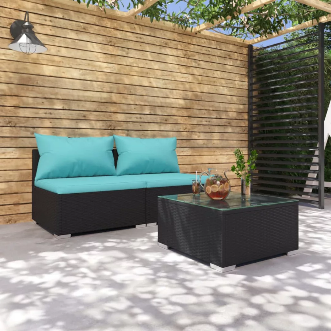 Vidaxl 3-tlg. Garten-lounge-set Mit Kissen Poly Rattan Schwarz günstig online kaufen