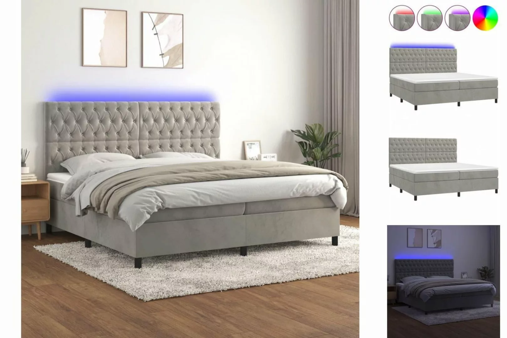 vidaXL Boxspringbett Boxspringbett mit Matratze & LED Samt (200 x 200 cm, H günstig online kaufen