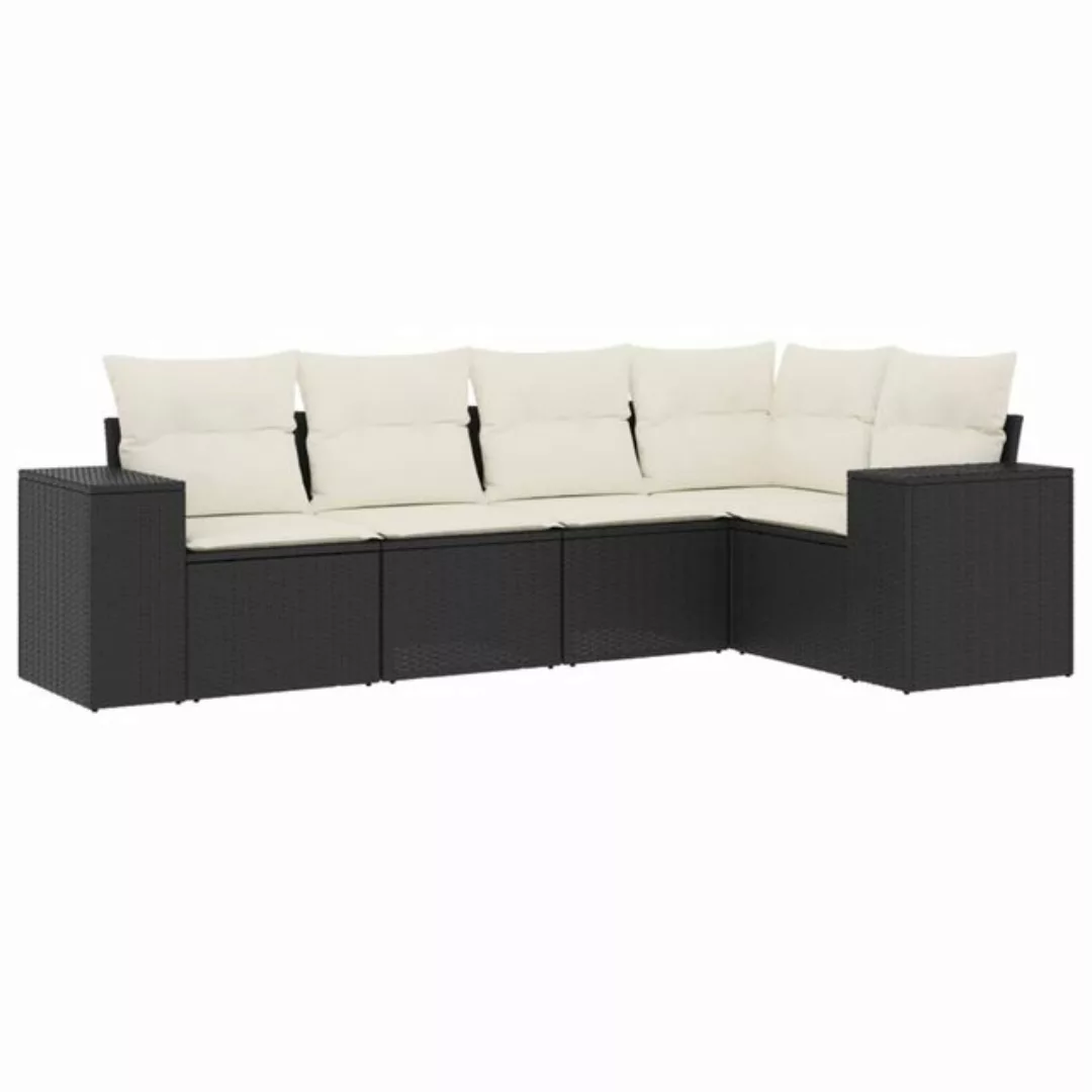 vidaXL Sofaelement 5-tlg. Garten-Sofagarnitur mit Kissen Schwarz Poly Ratta günstig online kaufen