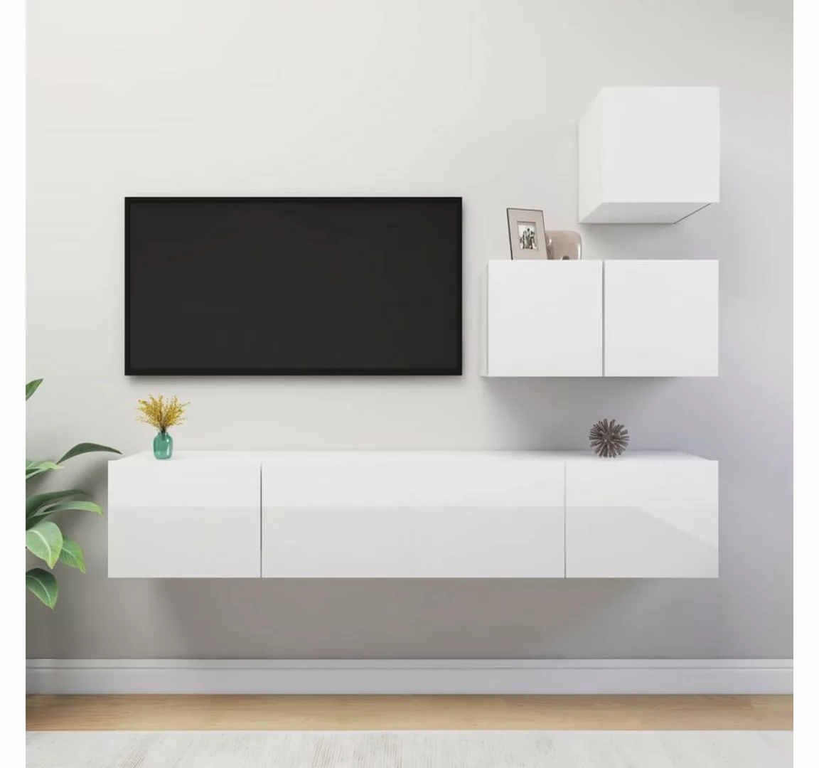 vidaXL TV-Schrank 4-tlg TV-Schrank-Set Hochglanz-Weiß Spanplatte TV-Konsole günstig online kaufen