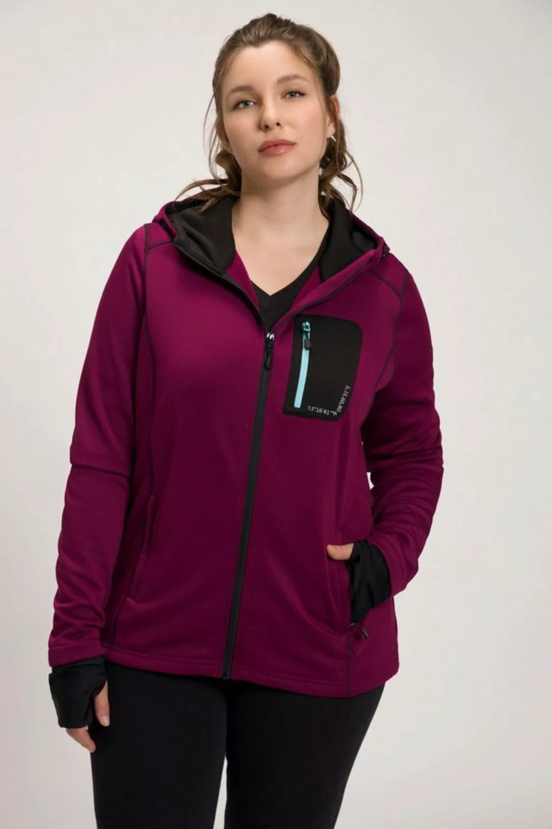 Ulla Popken Sweatjacke HYPRAR Sweatjacke Reflektordruck Kapuze Daumenloch günstig online kaufen