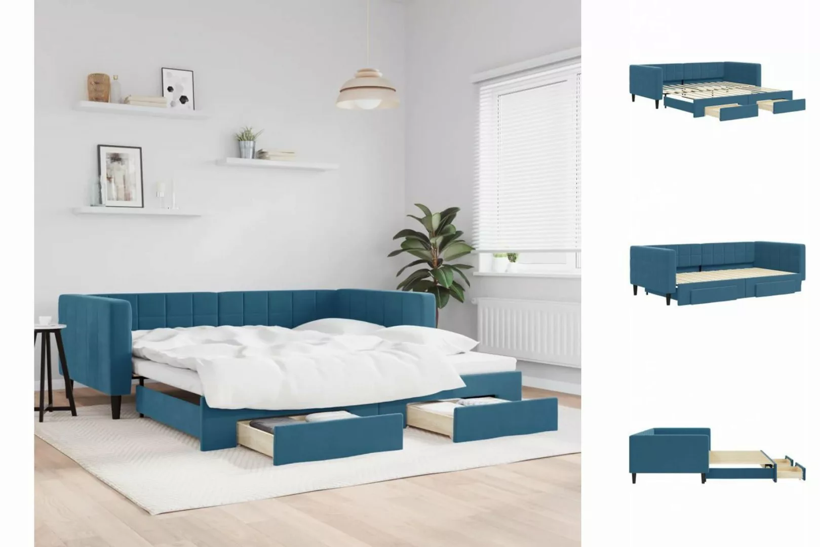 vidaXL Gästebett Gästebett Tagesbett Ausziehbar mit Schubladen Blau 100x200 günstig online kaufen