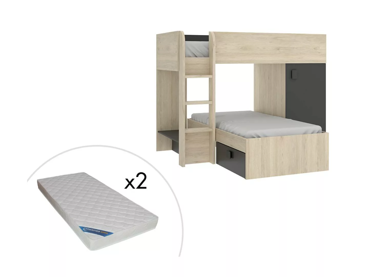 Eck-Hochbett modulierbar - 2 x 90 x 190 cm - mit Stauraum - Holzfarben & An günstig online kaufen