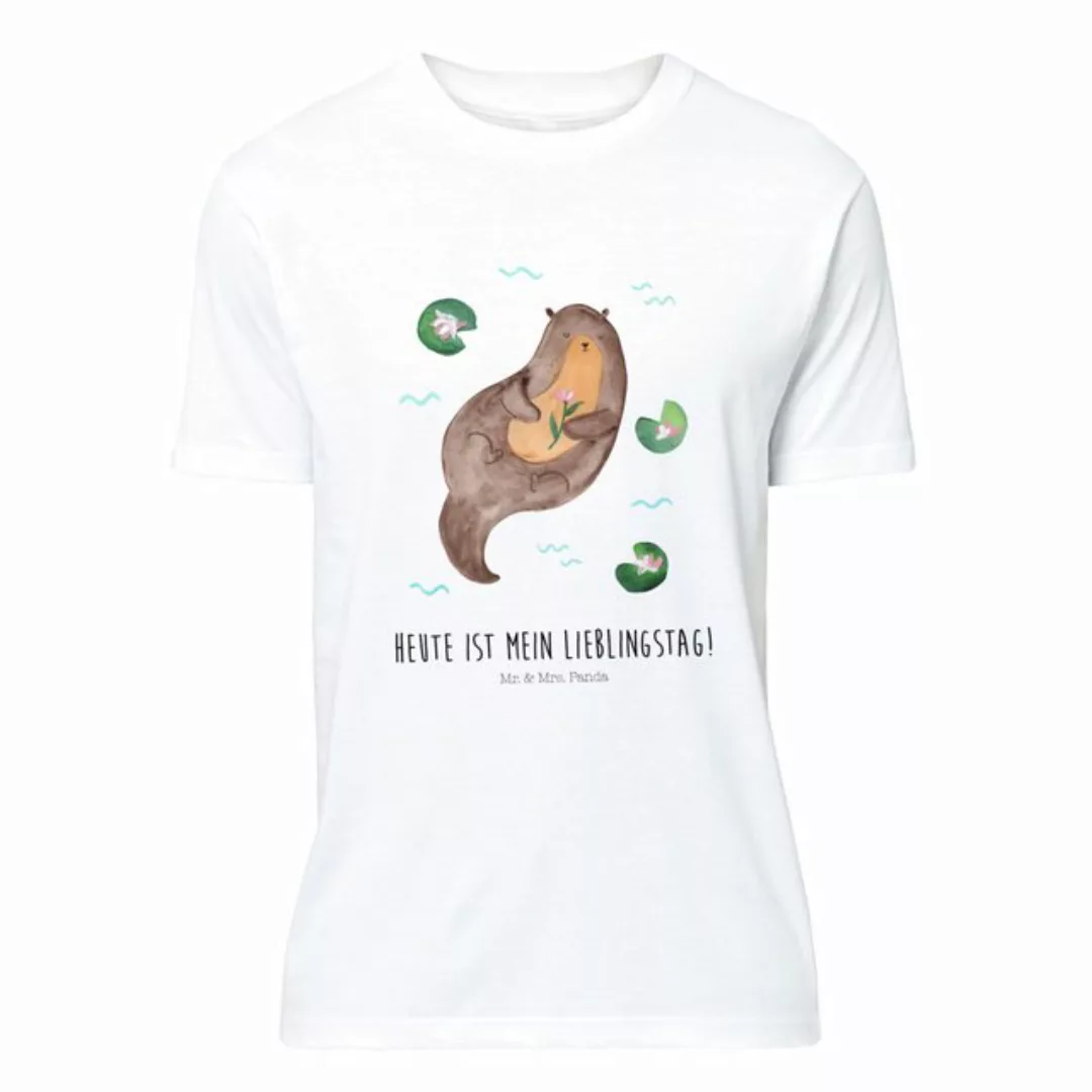 Mr. & Mrs. Panda T-Shirt Otter mit Seerose - Weiß - Geschenk, Fischotter, S günstig online kaufen