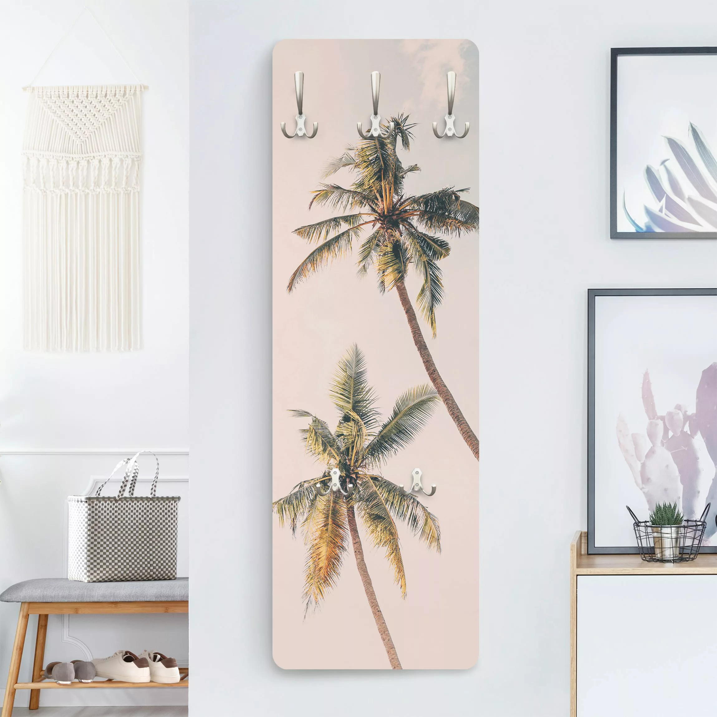 Wandgarderobe Zwei Palmen vor rosanem Himmel günstig online kaufen