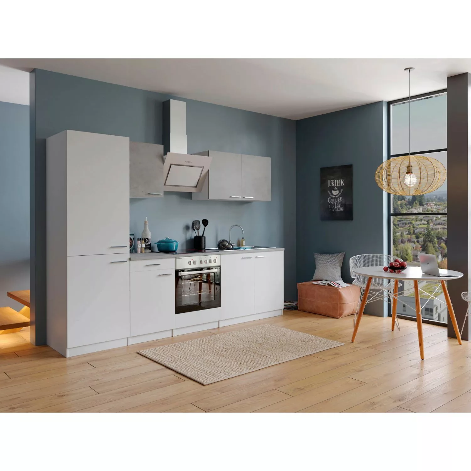 Respekta Economy Küchenzeile KB270WWBSCGKE178 270 cm Weiß-Beton Optik günstig online kaufen