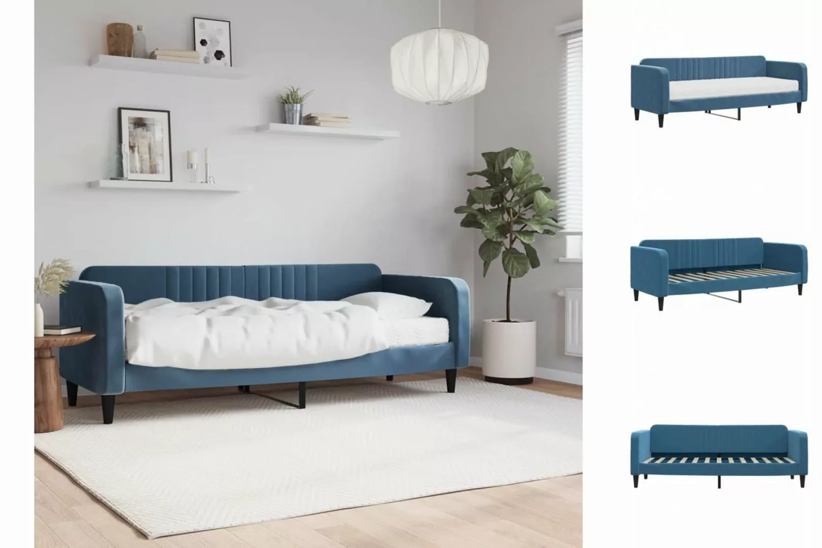 vidaXL Gästebett Gästebett Tagesbett mit Matratze Blau 80x200 cm Samt Bett günstig online kaufen