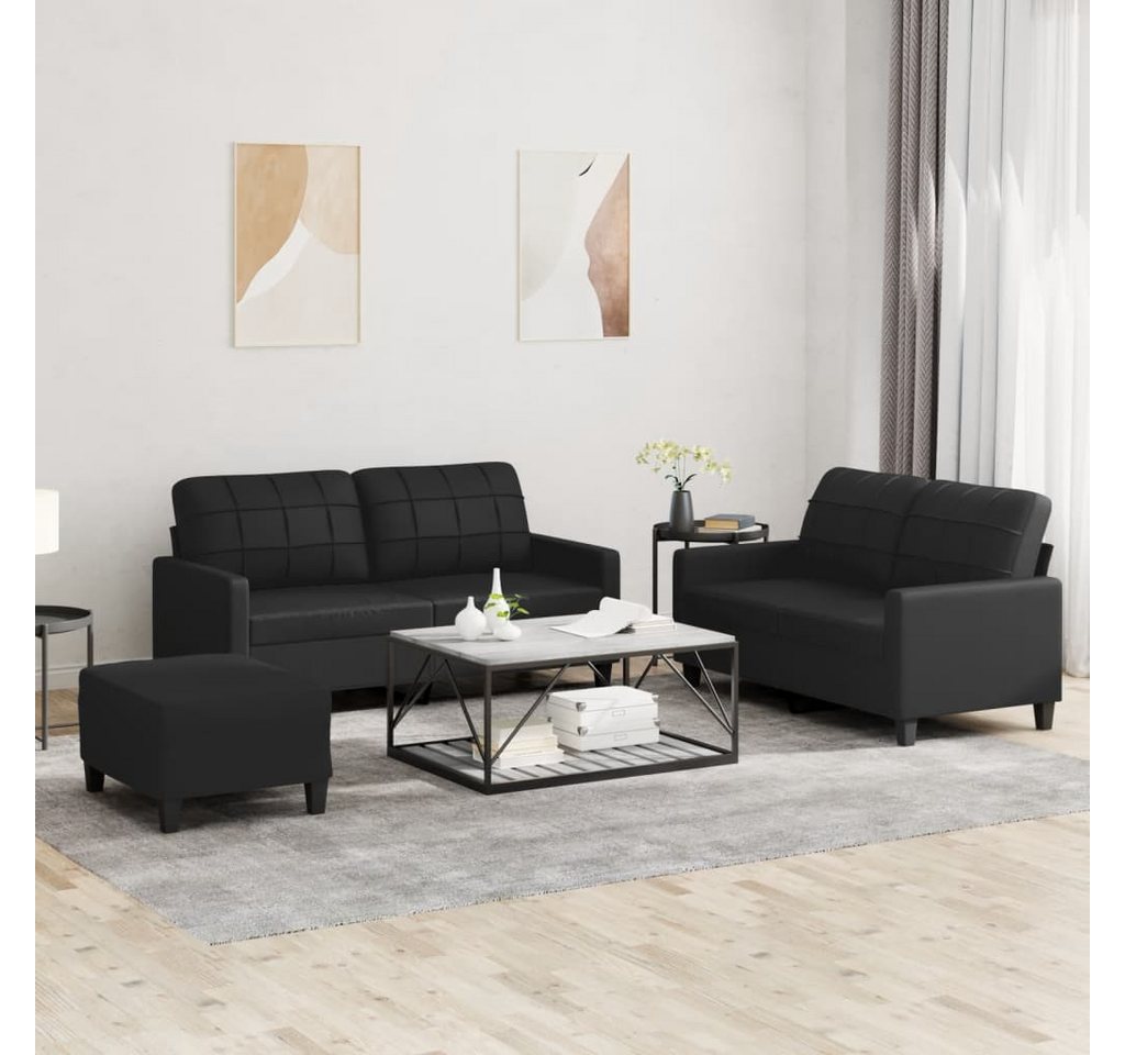 vidaXL Sofa Sofagarnitur mit Kissen Kunstleder, Standard + Fußhocker, Schwa günstig online kaufen