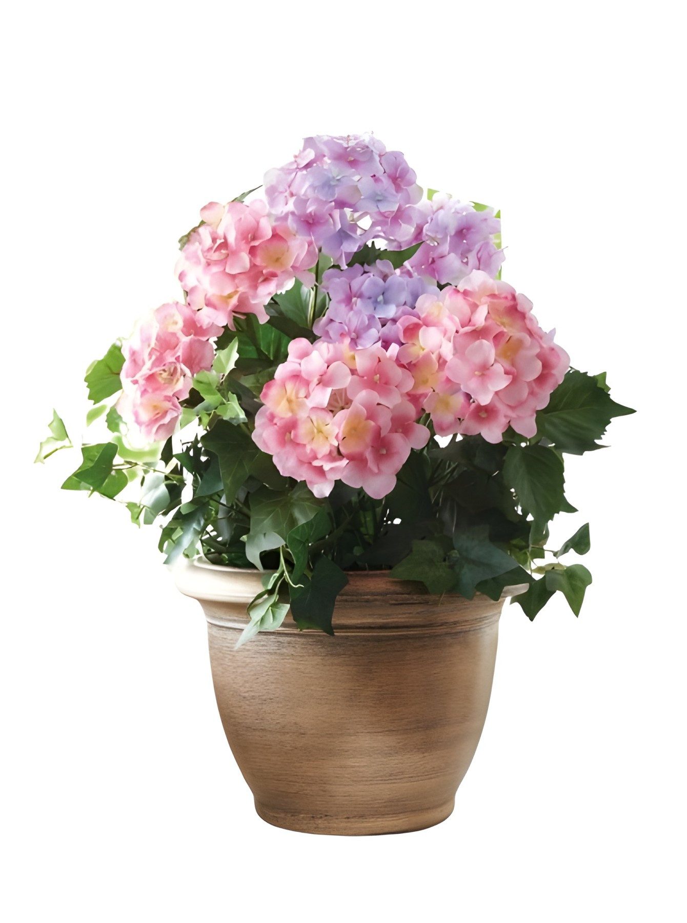 Kunstpflanze "Hortensie" im goldenen Topf, Dekopflanze, günstig online kaufen